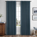 MIULEE 100% Blackout Linen Curtains 42 x 84 Inch Navy Blue 2 Panels | Thermal by MIULEE
