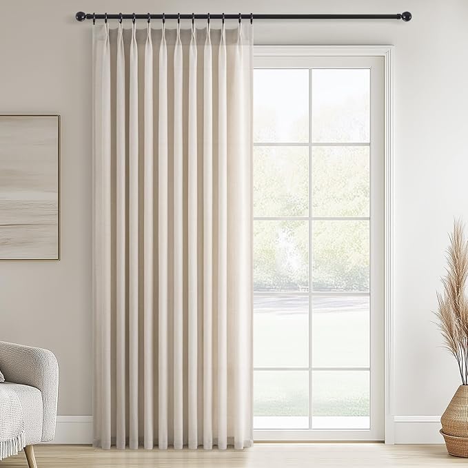 Topfinel Pinch Pleated Curtains 90 Inches Long 1 Panels Set, Oatmeal Semi Sheer by Topfinel