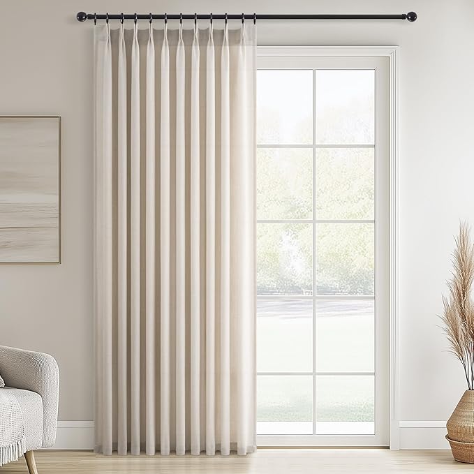 Topfinel 108 Inch Pinch Pleated Linen Curtains 1 Panels, Oatmeal Semi Sheer by Topfinel