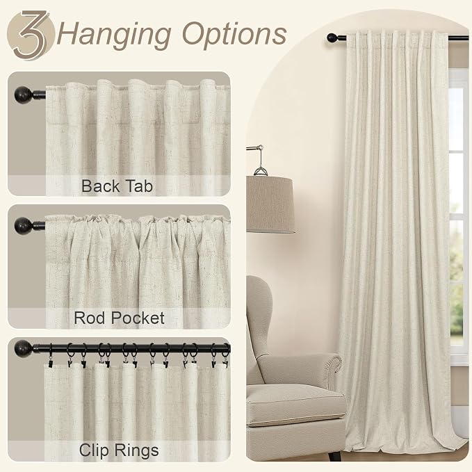 Burlap Colored Blackout Curtain 84 Inch Length 2 Panel Faux Linen Modern - Image 6