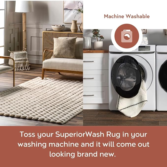 nuLOOM Jeni Beige Checkered Washable Area Rug - Image 3