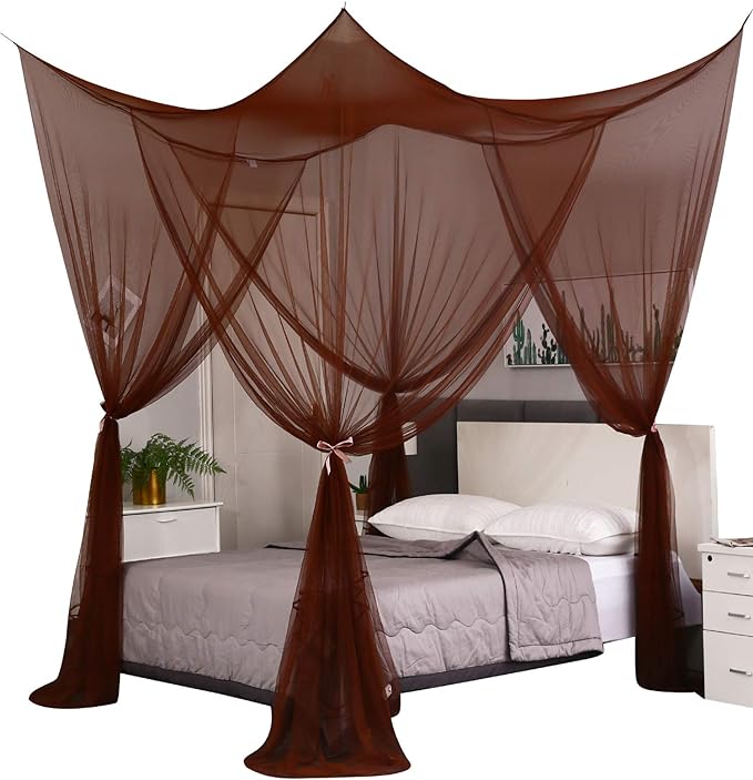 Mengersi Elegant Canopy Bed Curtains for Full Queen King Size Bed,Bed Canopy Mosquito Net Suitable for Indoor Outdoor Net (87x79x98“(Suggested for Full to King), Coffee)
