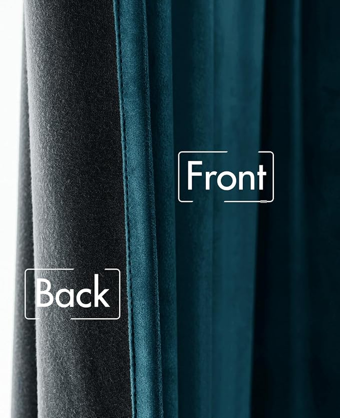 MIULEE Peacock Blue Velvet Curtains 52x90 inches 2 Panels Blackout Curtains | - Image 6