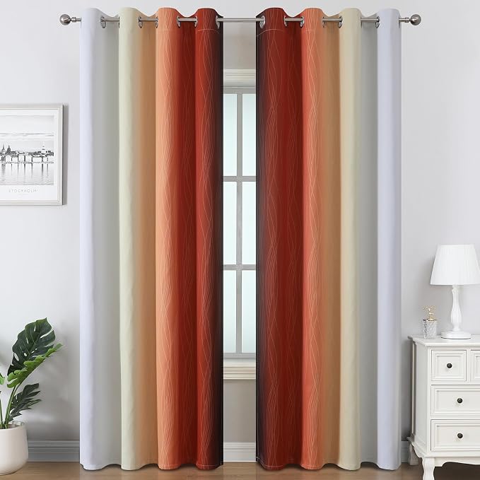 Burnt Orange and Greyish White Ombre Blackout Curtains 52Wx84L Inch Long | - Image 2
