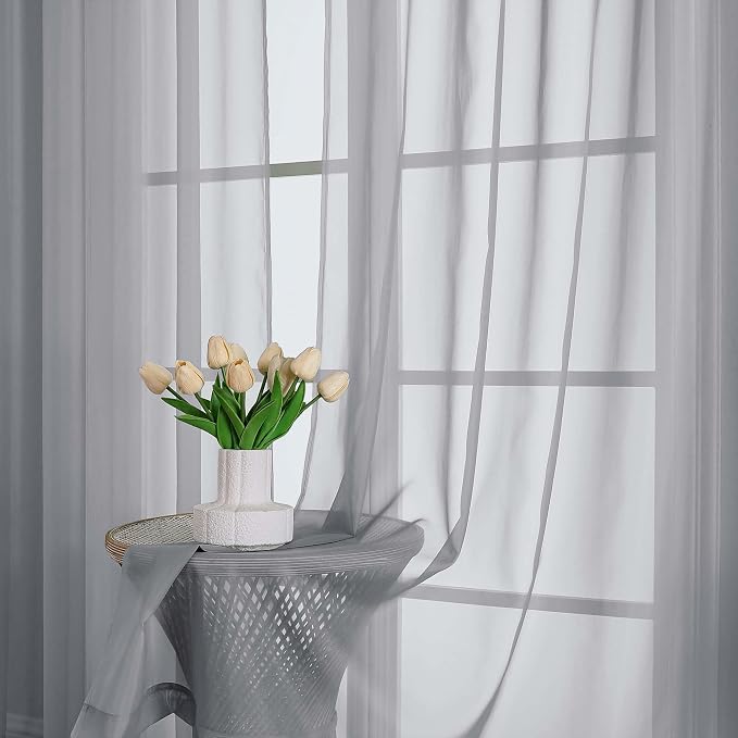 Chyhomenyc Extra Long Light Grey Sheer Curtains 120 Inches Long 2 Panels | - Image 5