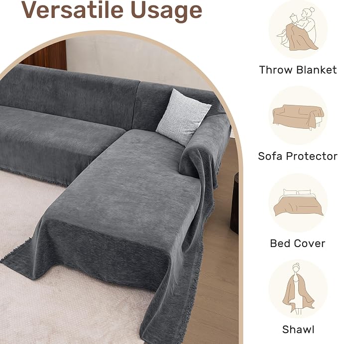 2 Pieces Sectional Couch Covers L Shaped Cover XL Dark Gray | Thick Washable - Image 6