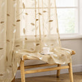 MIULEE Khaki Sheer Curtains 2 Panels Embroidered Leaf Patterned, W52 x L63 | by MIULEE