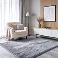 Blue Grey Rabbit Striped Plush Rug 4'x6', Fluffy Shaggy Area Rug by CHOVY