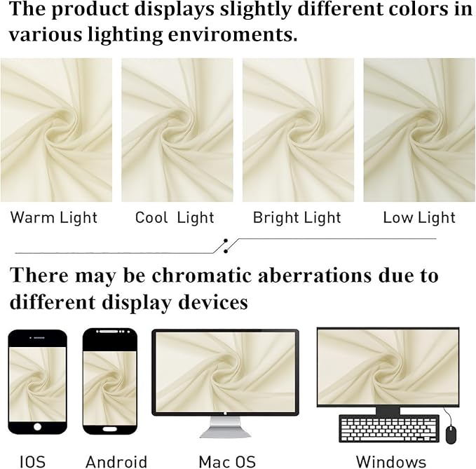 Cream Sheer Curtains 68 Inch Length 2 Pcs, Light Filtering Bedroom Curtains - Image 7