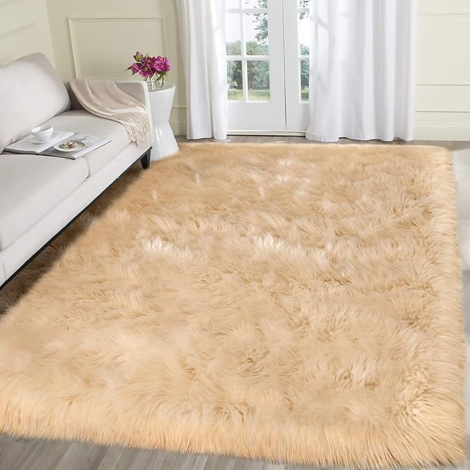 SERISSA Faux Fur Area Rug, 5x8 Feet, Luxury Shaggy Rug by SERISSAHomeDecorCollection