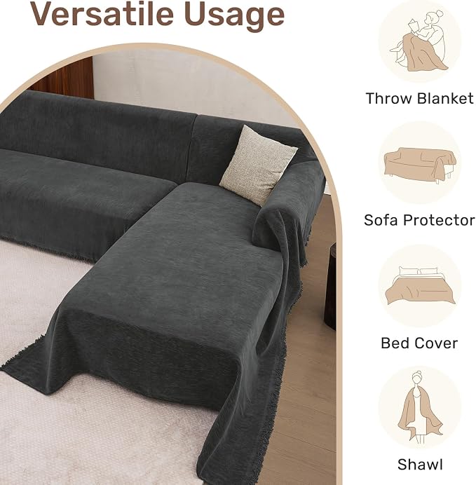 2 Pieces Sectional Couch Covers L Shaped Cover XL Charcoal Gray | Thick - Image 6