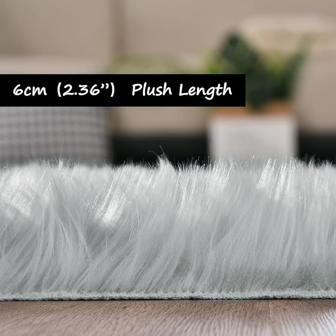 Goolela Faux Sheepskin Fur Rug 4x6 Grey Fluffy Fuzzy Furry Area Rug - Image 3