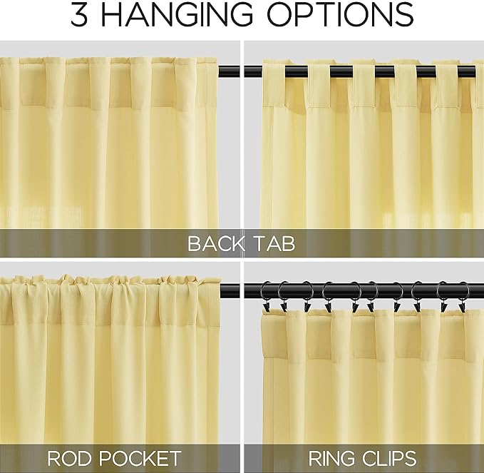 Yellow Linen Semi Sheer Curtains 72 Inch Length - Image 3