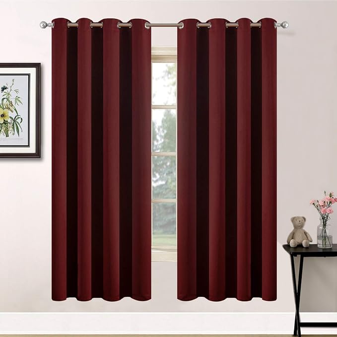 Yakamok Room Darkening Curtains 52x63 inch Length Burgundy Red-Living Room | 2 by Yakamok