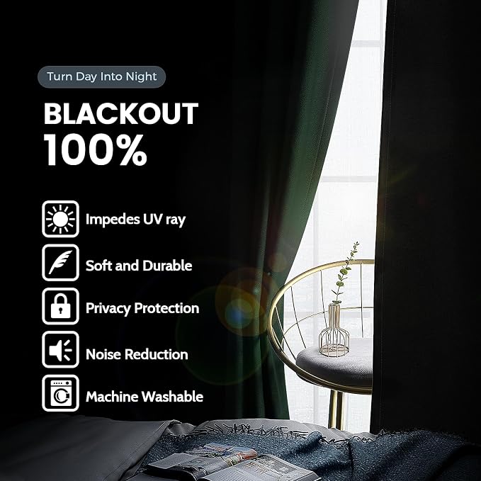SimpleHome Pine Tree Green 100% Blackout Curtains Room Dark Living Room 63 | - Image 3