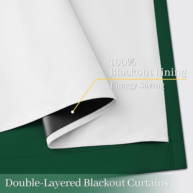 Yakamok Dark Green 100% Blackout Curtains 84 Inches Long 50" Wide 2 Panels | - Image 4
