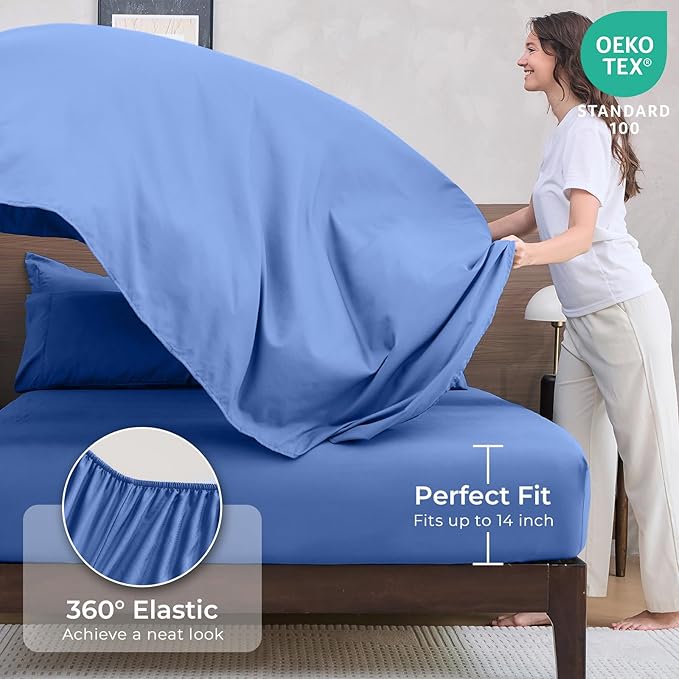 HEVUMYI Royal Blue Cali-King Comforter Set - 7-Piece All Season Bed in a Bag Cali-King, Ultra Soft Bedding Set with Comforter, Flat Sheet, Fitted Sheet, Pillowcases, Pillow Shams