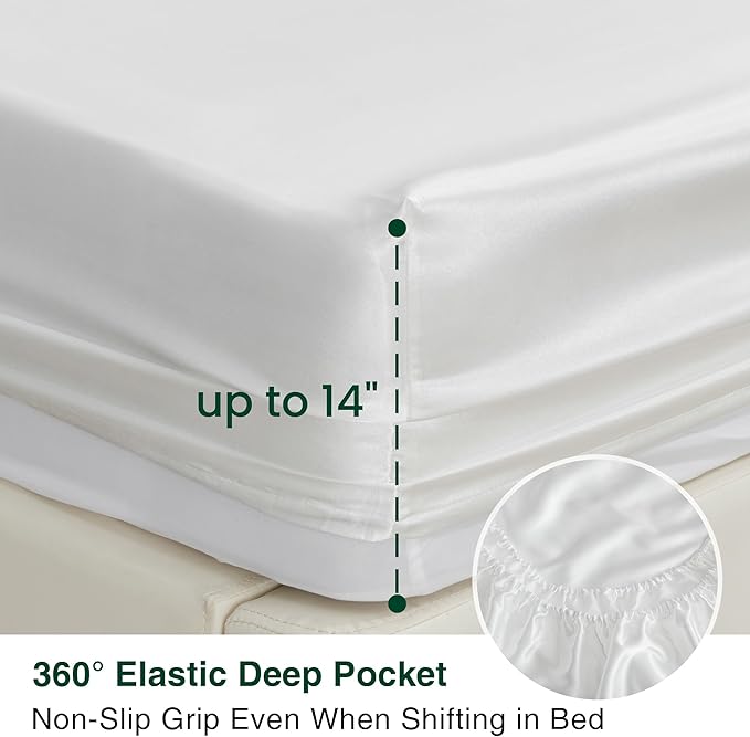 Love's cabin Full Size Satin Sheet Sets - 4 Piece White Silky Satin Sheet Set Full with Deep Pocket, Luxury Silk Feel Satin Bed Sheets Full Bedding Set (1 Flat Sheet,1 Fitted Sheet,2 Pillow Cases)