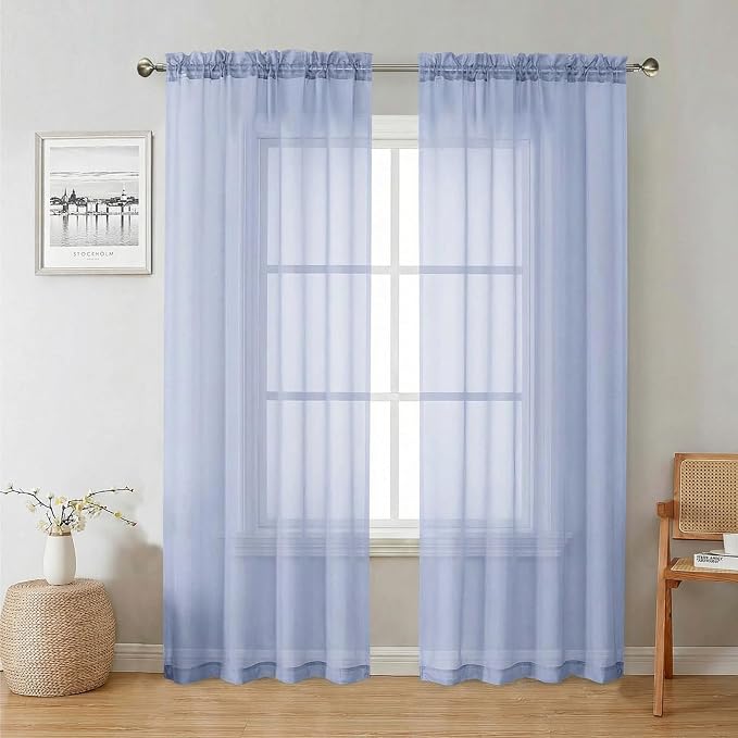 Denim Blue Sheer Curtains 78 Inches Long 2 Panels, Airy Light Filtering Voile by Lecloud