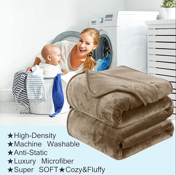Soft Queen Size Blanket for All Season Warm Fuzzy Microplush Lightweight Thermal Fleece Summer Autumn Fall Winter Spring Blankets for Queen Full Bed Couch Sofa,90x90 Inches,Taupe