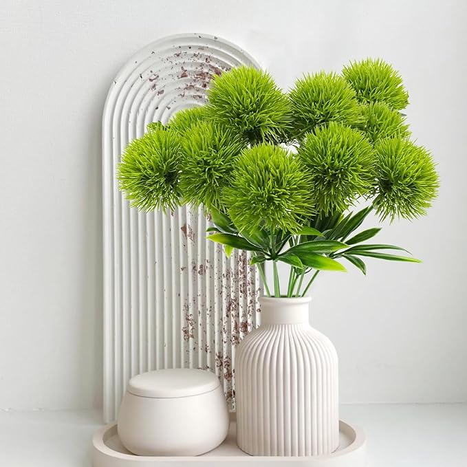 Uieke 10 Pcs Dandelion Artificial Flowers, Artificial Flowers for Decoration Fake Plants Bouquet Plastic Flowers for Home Decoration Wedding Decor Flower Arrangment Green