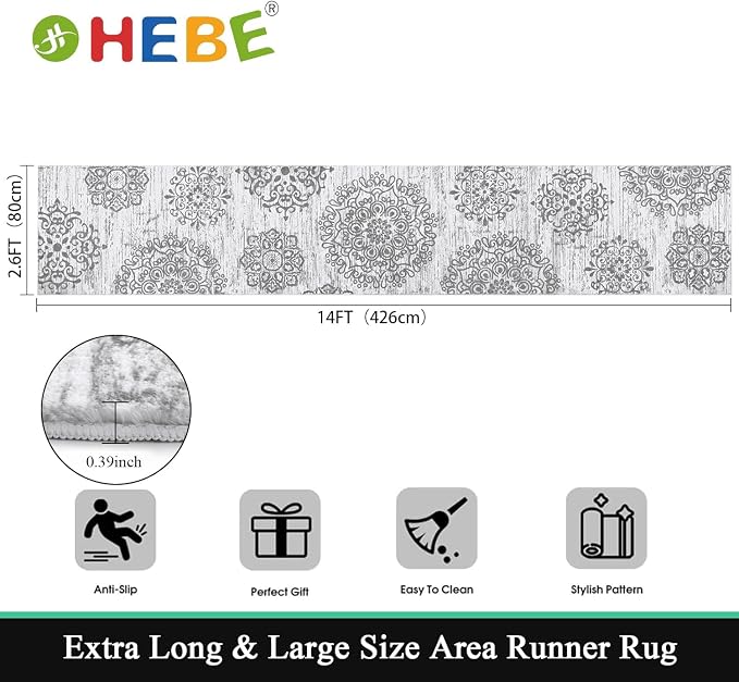 HEBE Hallway Runner Rug 2'8''x14', Washable Non Slip Kitchen Rug Runner | Soft - Image 2
