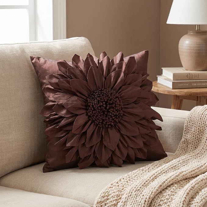 Brown Accent 3D Flower Decorative Throw Pillow Covers - Image 8