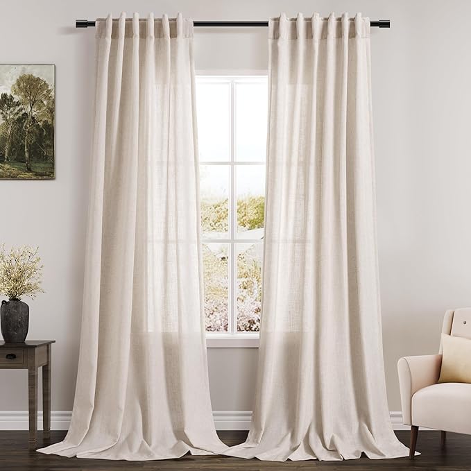 Linen Beige Curtains 108 Inches Long 2 Panels Set Back Tab Rod Pocket Semi by Nanspring