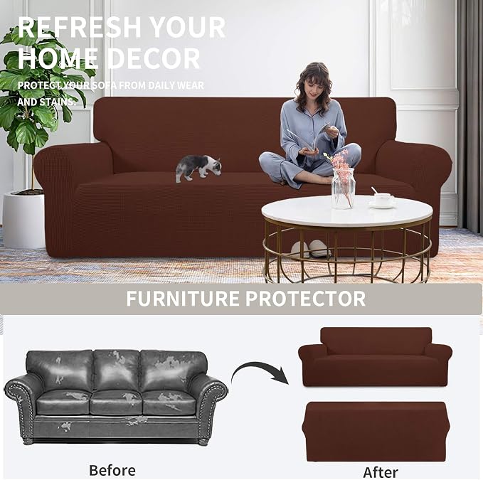 Easy-Going Stretch Loveseat Couch Covers Washable Coffee | 1-Piece Loveseat - Image 4