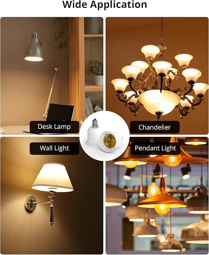 JACKYLED 5-Pack E12 to E26 Adapter, Chandelier Light Socket, Candelabra E12 to Medium Socket E26/E27 Converter Bulb Base Adapter Converter for Ceiling Fans Light, Pendant Light, Chandelier