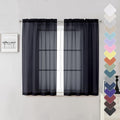 Black Sheer Curtains 54 Inch Length 2 Panels Set, Lightweight Short Curtains by Lecloud