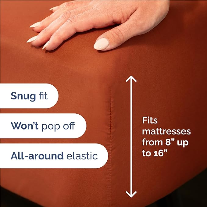 Full 6 Piece Sheet Set - Comfy Breathable & Cooling - Ultra-Soft Hotel Luxury Bedding Set with 8-16 Inch Deep Pockets - 1 Flat & 1 Fitted Sheet & 4 Pillowcases - Wrinkle Free & Easy Care - Terracotta