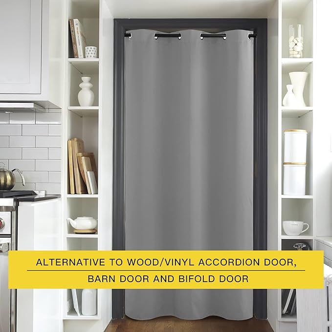 NICETOWN Silver Grey Doorway Curtain Privacy, Door Cover Curtain, Sound Reducing Winter Insulated Thermal Room Darkening Blackout Curtains for Bedroom, 144 inch Length (1 Panel, 5ft Wide by 12ft Long)