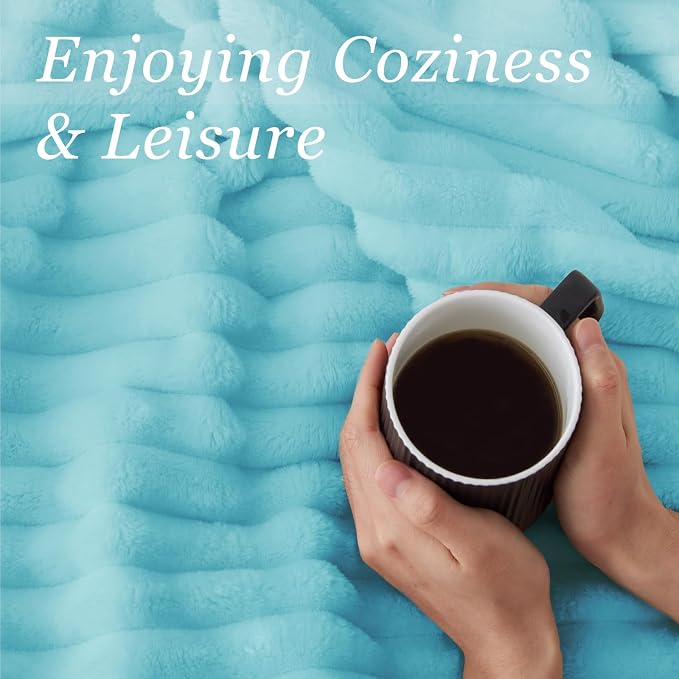 BEDELITE Striped Fleece Throw Blanket, Sky Blue, Soft Cozy, Lightweight Warm - Image 5
