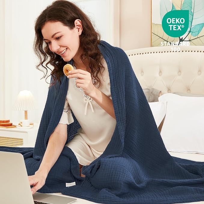 EMME Muslin Blankets for Adults Throw Blanket for Couch Breathable Gauze Soft - Image 7