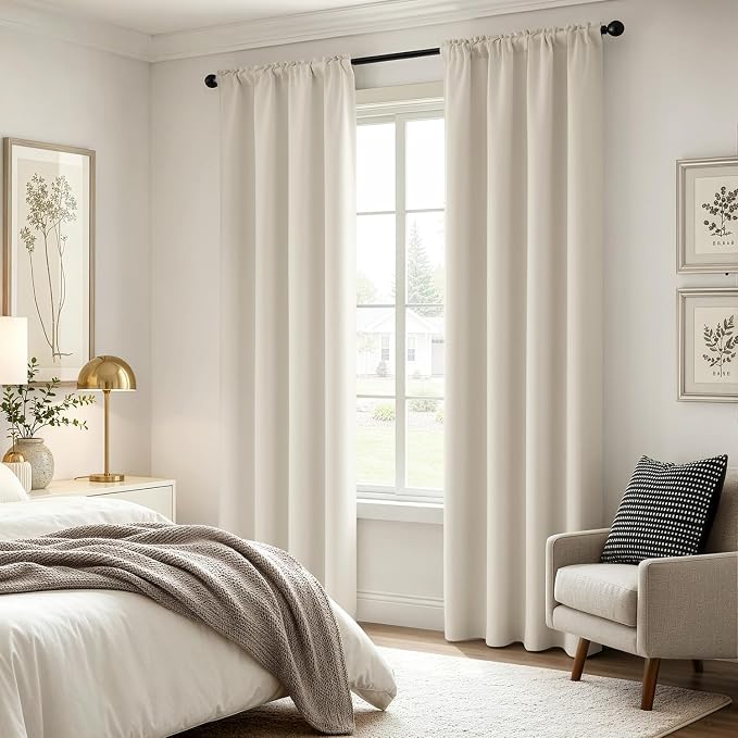 MIULEE 84 Inch Length Beige-White Blackout Bedroom Curtains Set of 4 | Thermal - Image 5