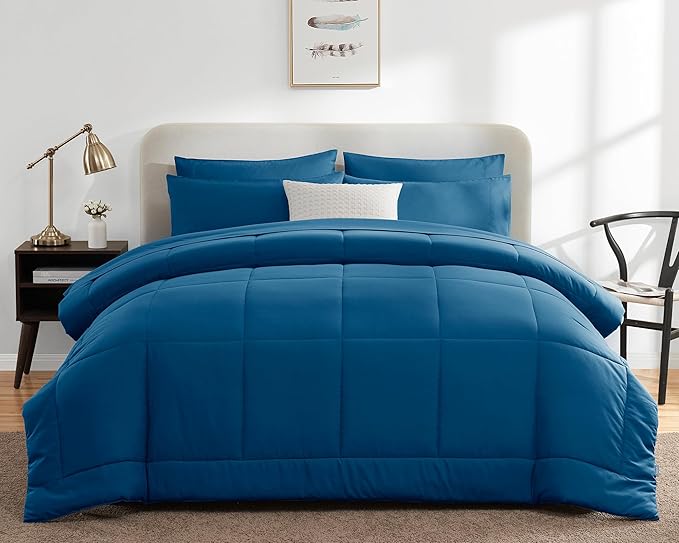 CozyLux King Size Comforter Set Teal, 7 Pieces Bed in a Bag, Teal Comforter King Size, All Season Bedding Sets with Stitch Quilted Comforter, Flat Sheet, Fitted Sheet, Pillowcases