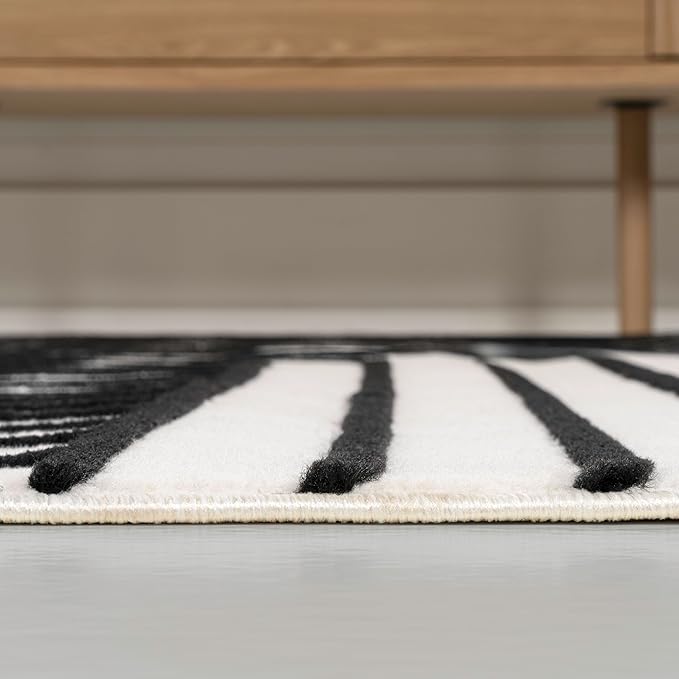 Eyely NCS101G-3 Odense High-Low Minimalist Angle Geometric Black/White 3 ft. x 5 ft. Area Rug, Black/White, 3 ft. x 5 ft., Indoor, Area Rug