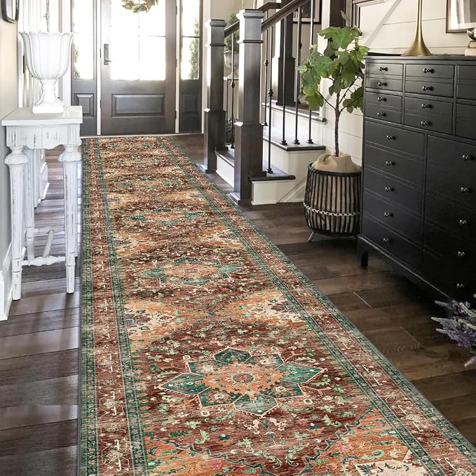 Yamaziot Washable Runner Rug, Low Pile, Soft Distressed Floor Carpet - Image 6