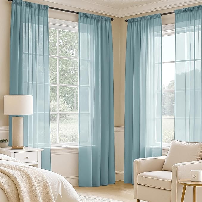 MIULEE Dusty Blue Sheer Curtains 96 Inches Long 4 Panels 42 x 96 Inches | Light - Image 2