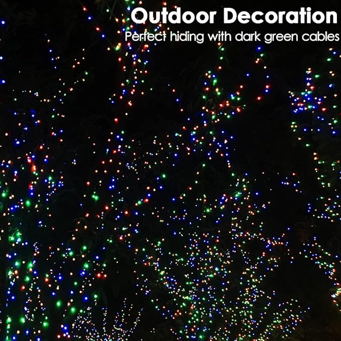 RPGT Christmas Light 1000 LEDs 336ft Green Cable Wire Fairy String Tree Twinkle Lights Plug in 12 Modes for Christmas Party, Outdoor, Garden, Wedding, Home Decoration (Multi Color)