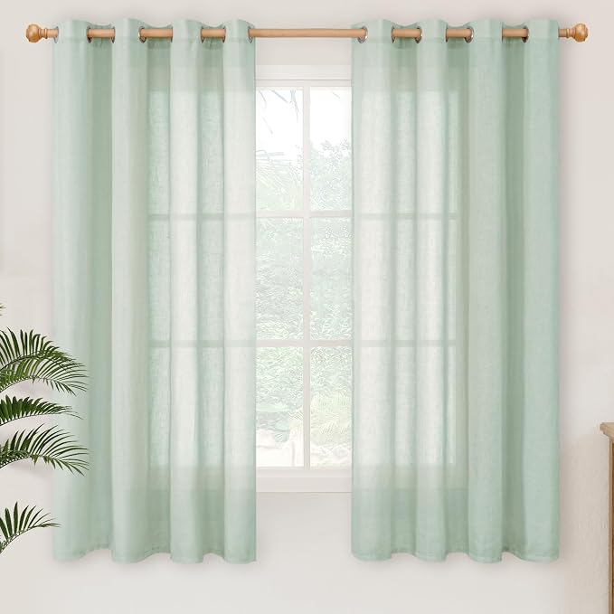 YoungsTex Light Sage Linen Curtains 63 Inches Length by YoungsTex