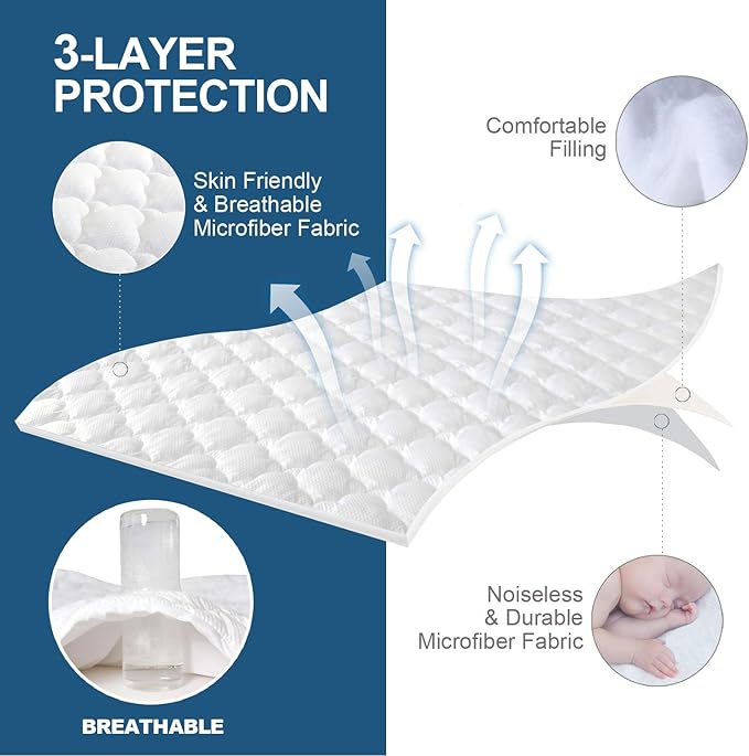 Queen Air Mattress Pad Cover Thick Quilted Inflatable Matresss Topper, Super Soft Breathable and Noiseless Down Alternative Fiber Mattress Pad Fits Up to 16 Inch Mattress