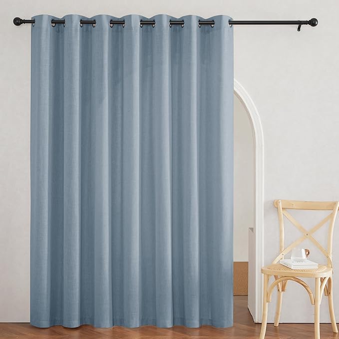 RYB HOME Natural Linen Curtains for Living Room Nursery Playroom, Modern Privacy Drapes 84 inch Length Vertical Semi Transparent Sheer for Large Windows, W 100 inch x L 84 inch, Dusty Blue, 1 Pc