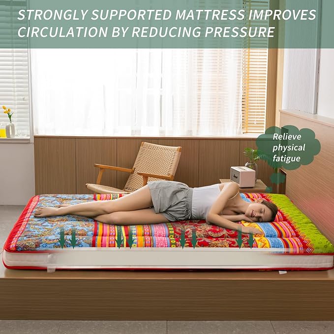 MAXYOYO Full Size Futon Floor Mattress Shikibuton Sleeping Mats for Adults, Floor Futon with High-Density Foam, Portable Mattress for Living Room, Guest Room, Bohemian C