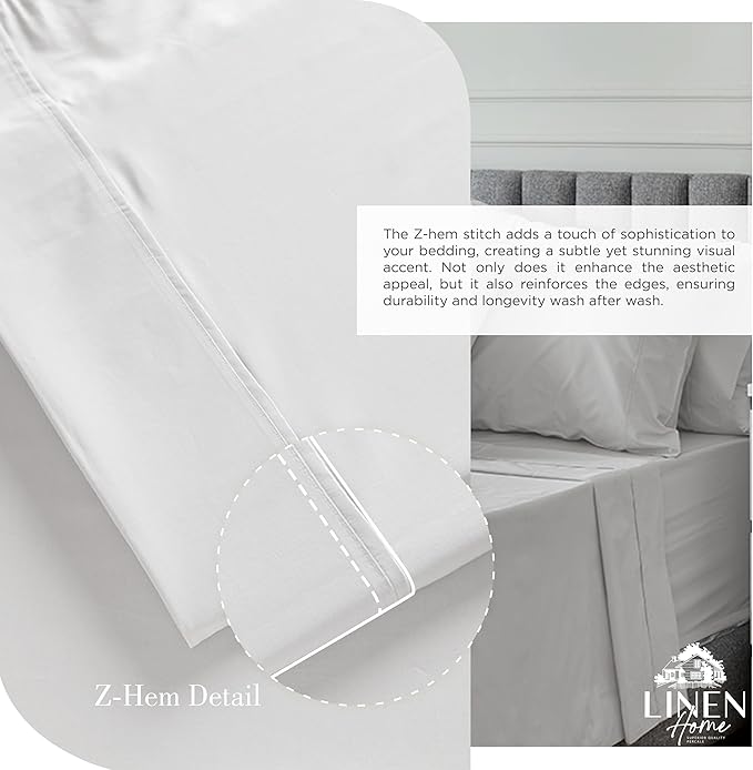 Linen Home 100% Cotton Percale Sheet Set Pack of 2, Queen Size, Silver, Deep Pocket, 8 Pieces Set - 2 Flat, 2 Deep Pocket Fitted Sheet and 4 Pillowcases, Crisp Cool and Strong Bed Linen