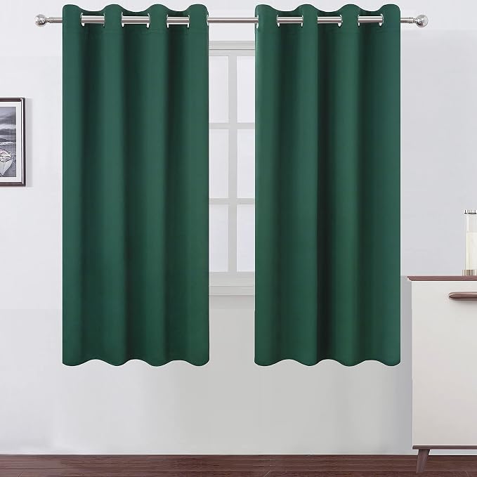 Dark Green Bedroom Blackout Curtains/52 x 63 Inch Long/Set of 2 Curtain by Lemomo