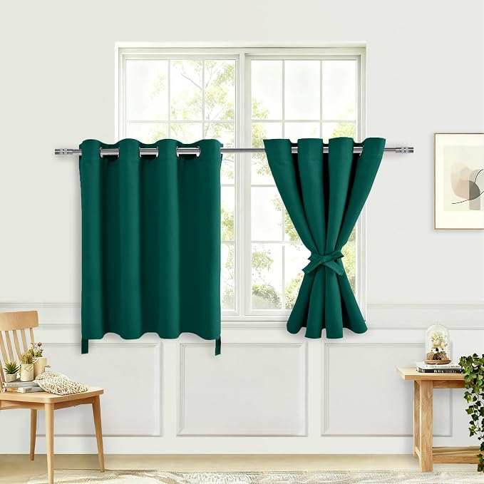 Blackout Curtains for Bedroom, Hunter Green, 52 x 30 Inch, 2 Panels | Thermal by Hiasan