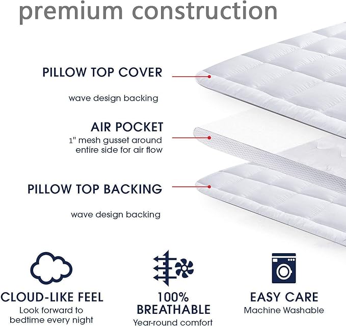 Mattress Topper King & Mattress Pad Protector - Quality Plush Luxury Down Alternative Pillow Top - 2inch Extra Thick Mattress Cover(76"x80")