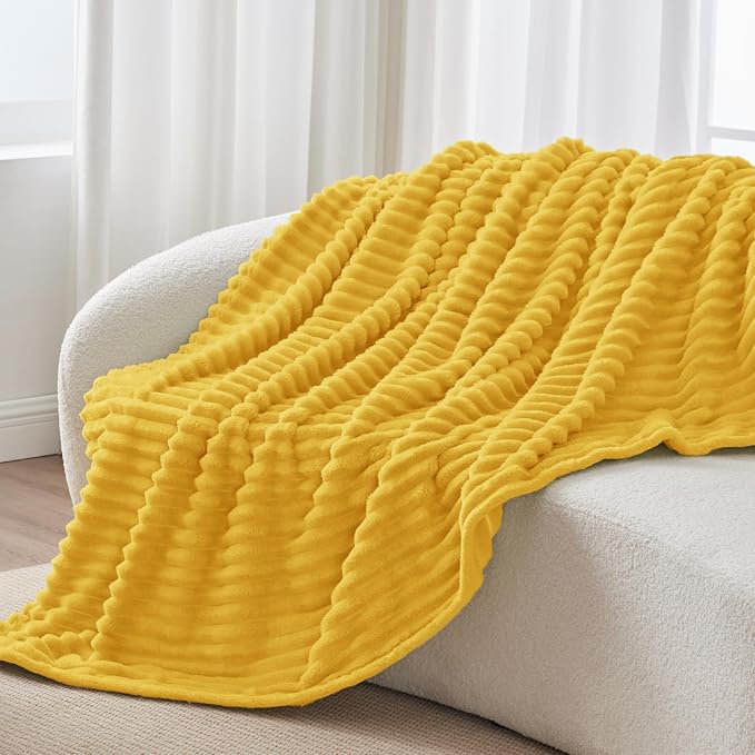 BEDELITE Striped Fleece Throw Blanket, Light Yellow, Soft Cozy, Lightweight Warm - Image 8